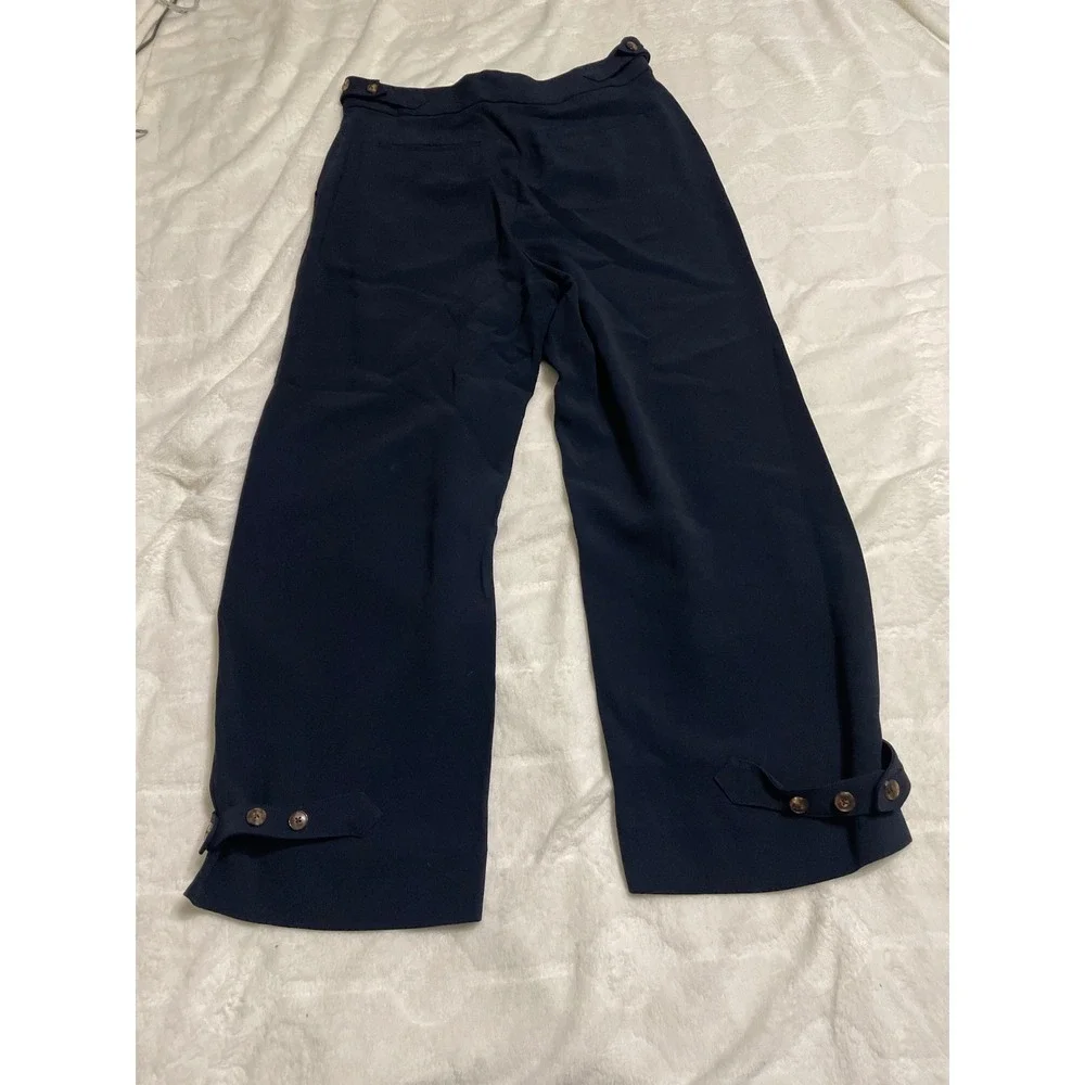 Tory Burch Pants Womens 8 Navy Blue Button Ankle Tab Cropped Tailored Trousers